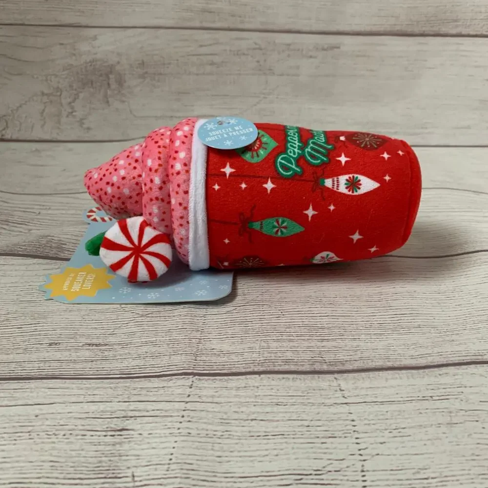 Fringe Dog Toy with Squeaker Peppermint Mocha Christmas Chew Fetch Crinkle 8